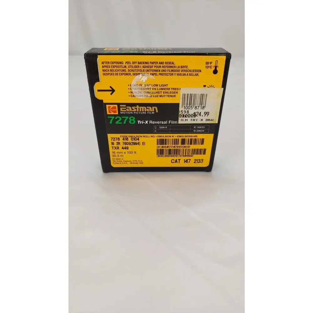Vintage Eastman Kodak 7278 Tri-X Reversal Film 16mm x 100ft Black & White